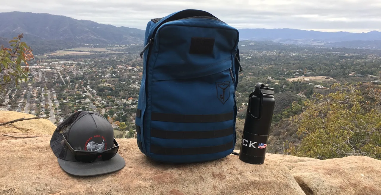 My backpack up at the lookout at the top of the trail.